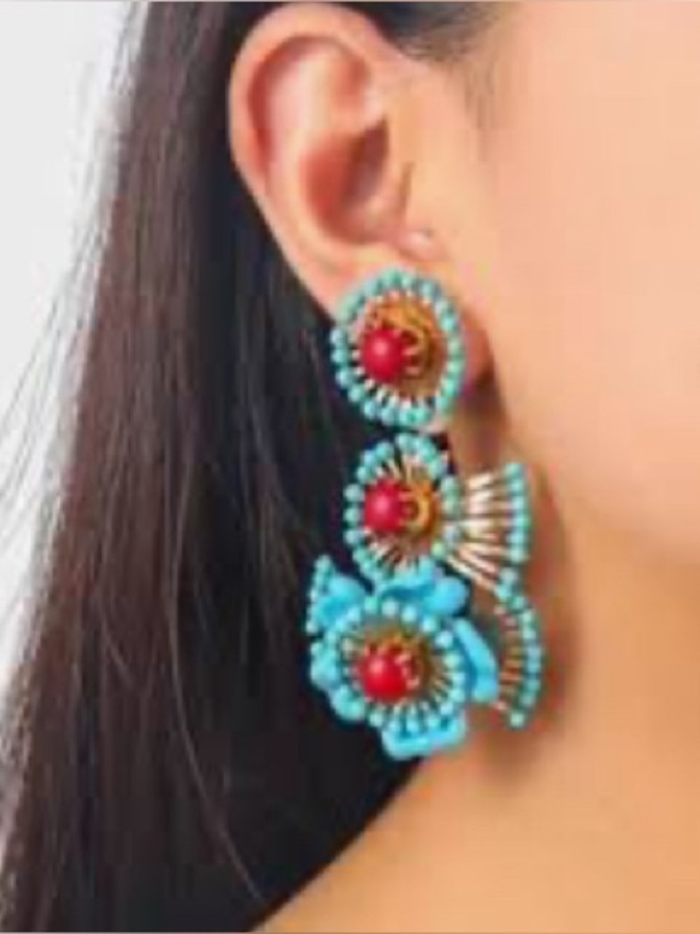 Zara turquoise statement Earrings NWT - Picture 3 of 7